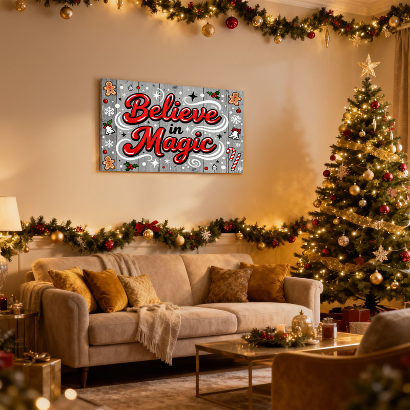 «Christmas Believe In Magic Christmas», ensemble de 3 impressions sur toile, H 12 po x l 18 po
