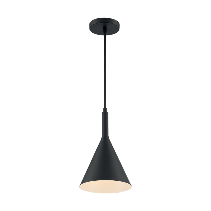 Luminaire suspendu conique à 1 lumière Laroche, Noir mat, H 13,29 po x l 7,75 po x P 7,75 po