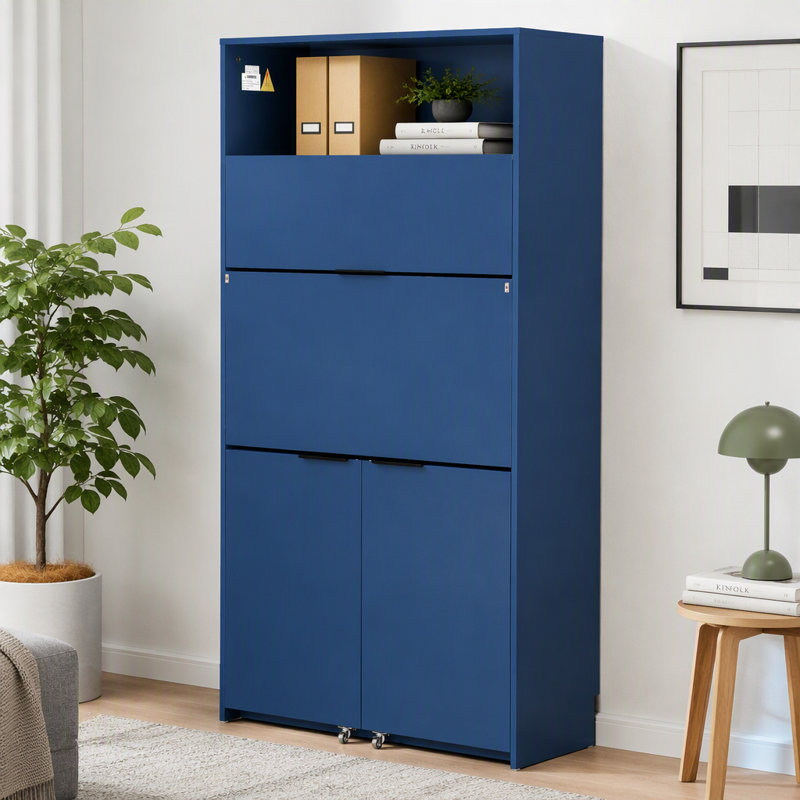 Buffet 69 po avec huche et poste de travail pliable, armoire de rangement multifonctionnelle avec tablette réglable et prise de courant