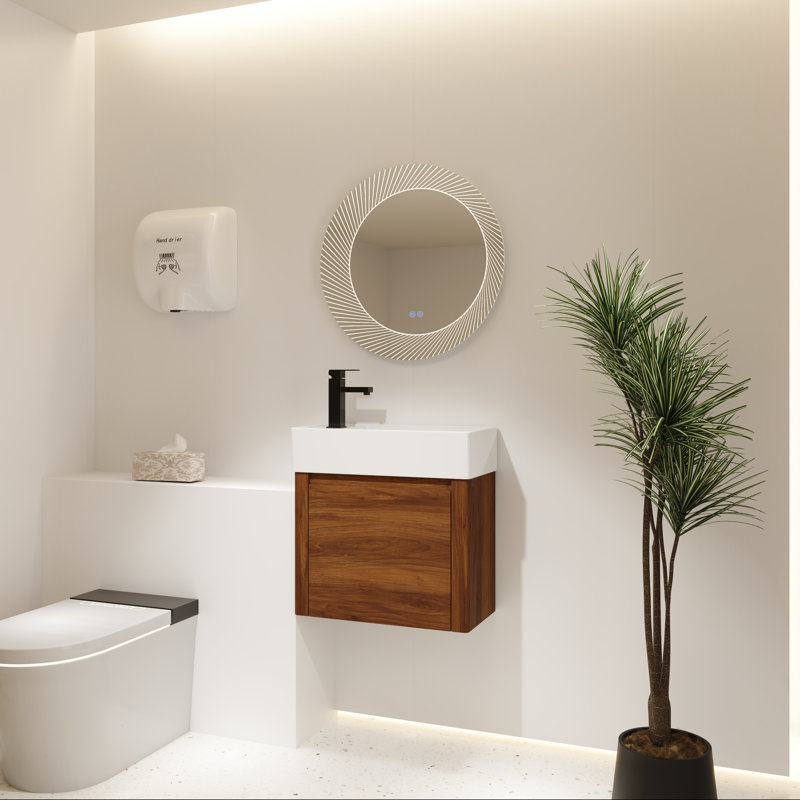 Meuble-lavabo mural avec lavabo en céramique et porte simple à fermeture en douceur, 22"