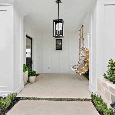 3-Lights E12 Outdoor Pendant Lighting Fixture In Black Finish, Farmhouse Hanging Lantern Chandelier With Clear Glass Shade For Porch Entryway Hallway