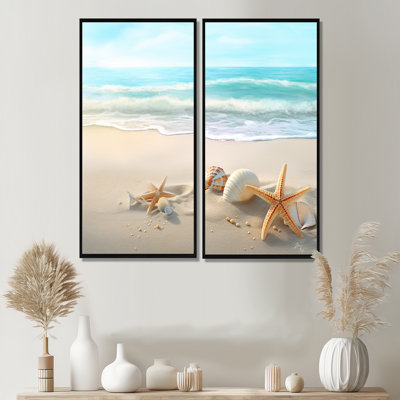 Étoile de mer et coquillages I - décor mural moderne plage 2 panneaux