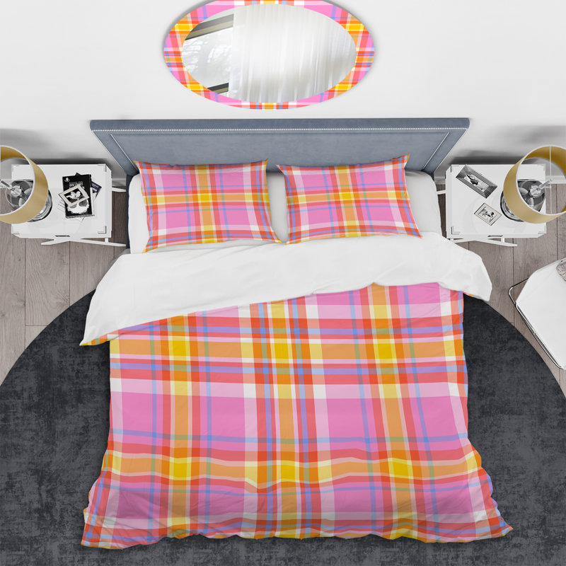 Ensemble de housse de couette en microfibre jaune / rose 3 pièces, Housse de couette pour grand lit et 2 taies décor