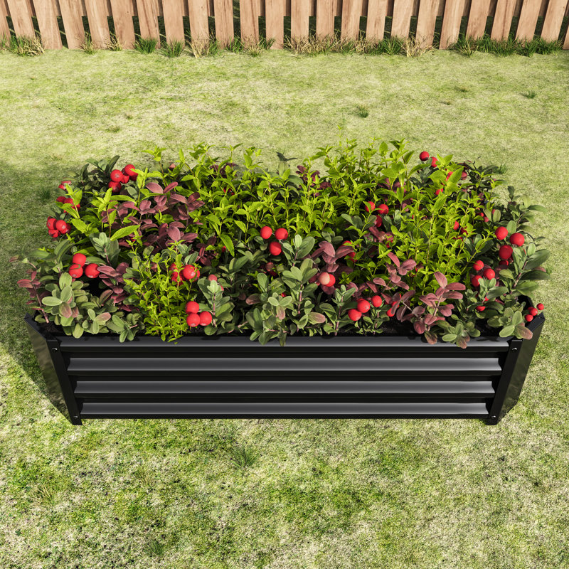 421Ft Black Rectangle Metal Raised Planter For Flowers, Material, - Rust Vegetables And Herbs, Black, & Long Term Use, Black
