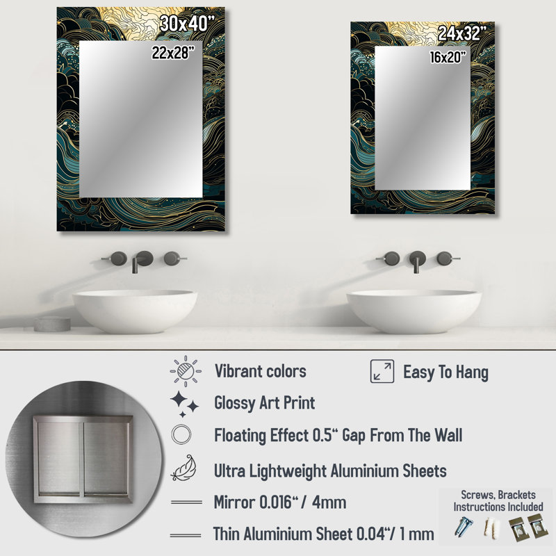 Symphonie linéaire verte II - art décoratif en miroir, miroir mural moderne grand, 32 po x 24 po