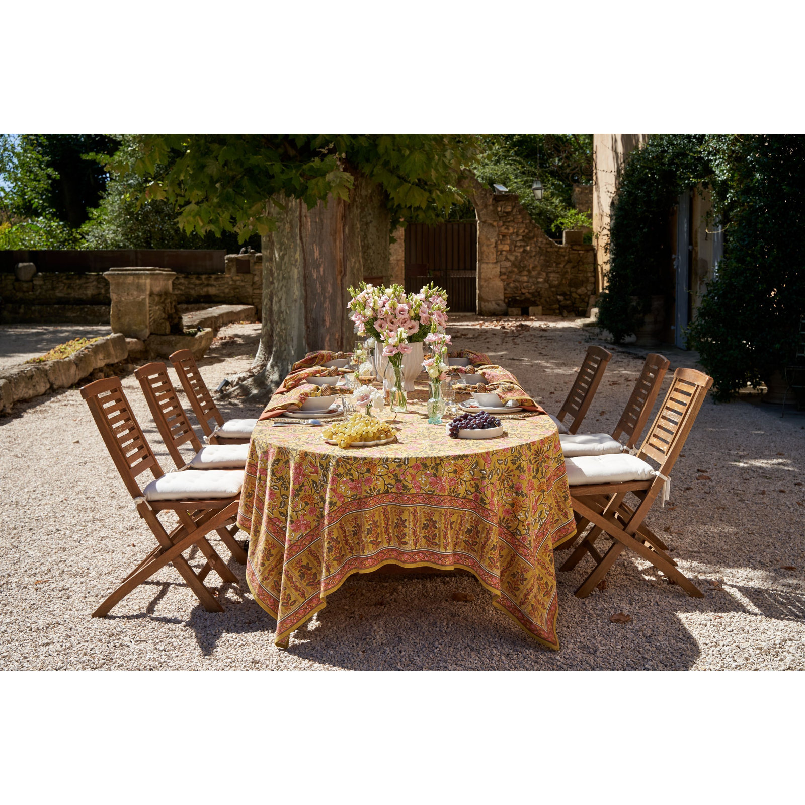Damaris Tablecloth - Pink/Mustard - 71" x 142", 128" L x 71" W