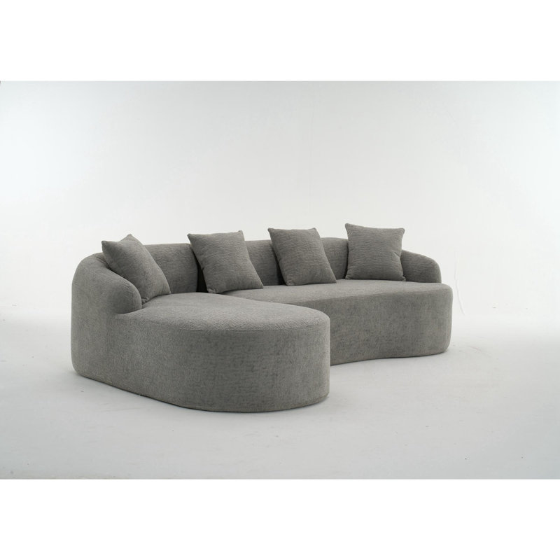 Chumenti Fabric Upholstered Boneless Curved L-Shape Sofa, Light Gray, 25.6" H x 98.4" W x 63" D