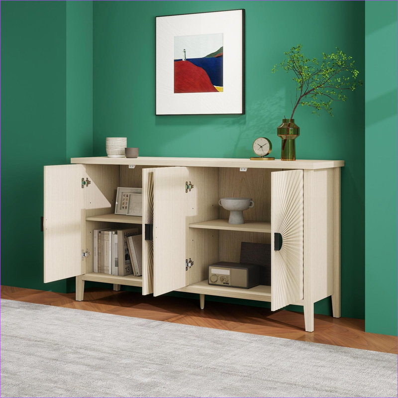 Armoire de rangement à 4 portes avec tablette réglable pour le salon, la salle à manger et la cuisine