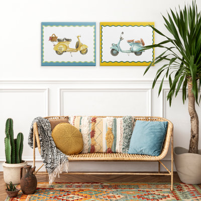 Wavy Bordered Scooters 2pc Canvas Set, design by Lanie Loreth