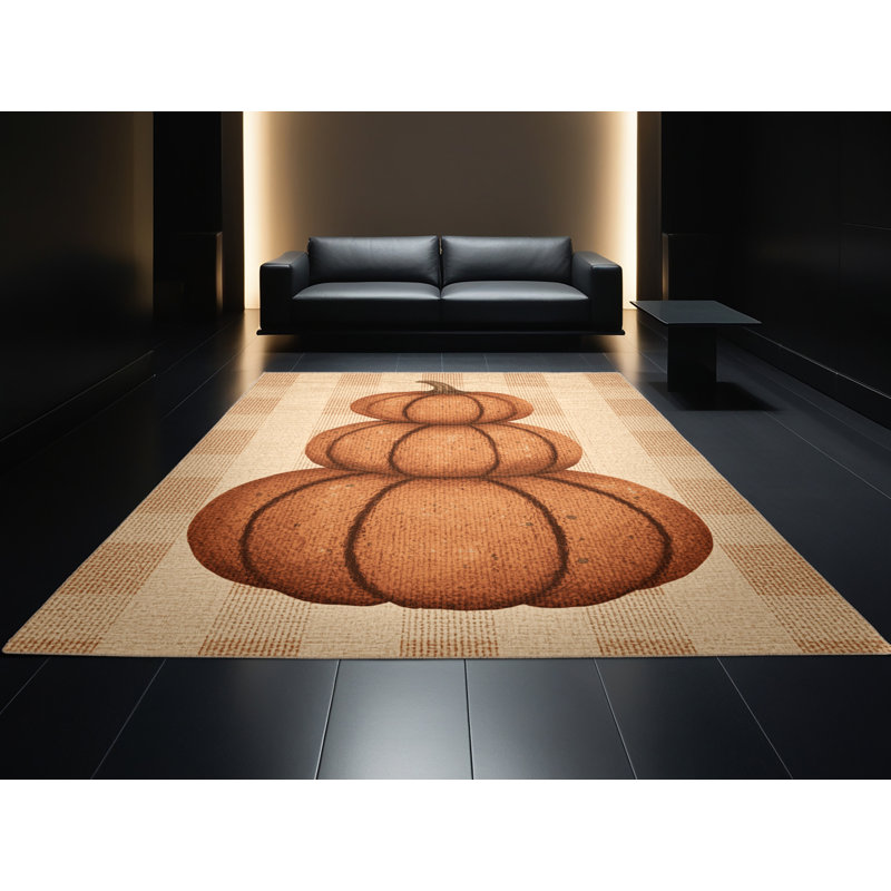 Soft Plush Etamin Halloween Modern & Contemporary Abstract Area Rug in Brown – Beige Binding, 2x3