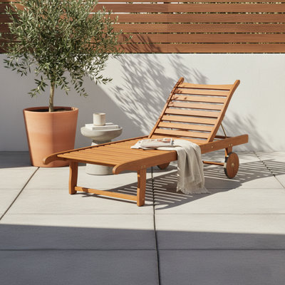 Outdoor Patio FSC Certified Wood Recliner Lounger