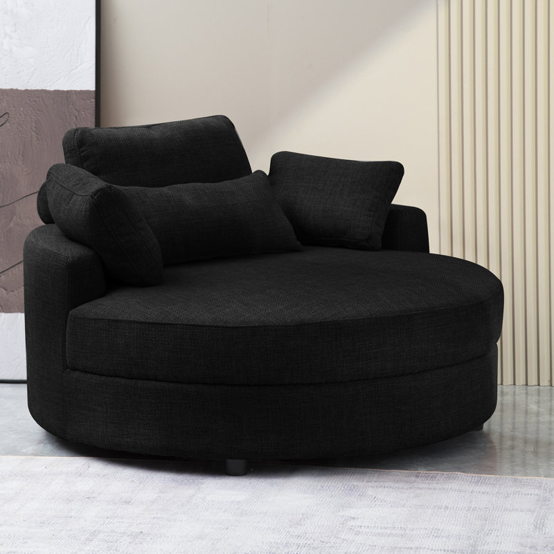 Dashton Upholstered Barrel Chair with Ottoman, Black Linen