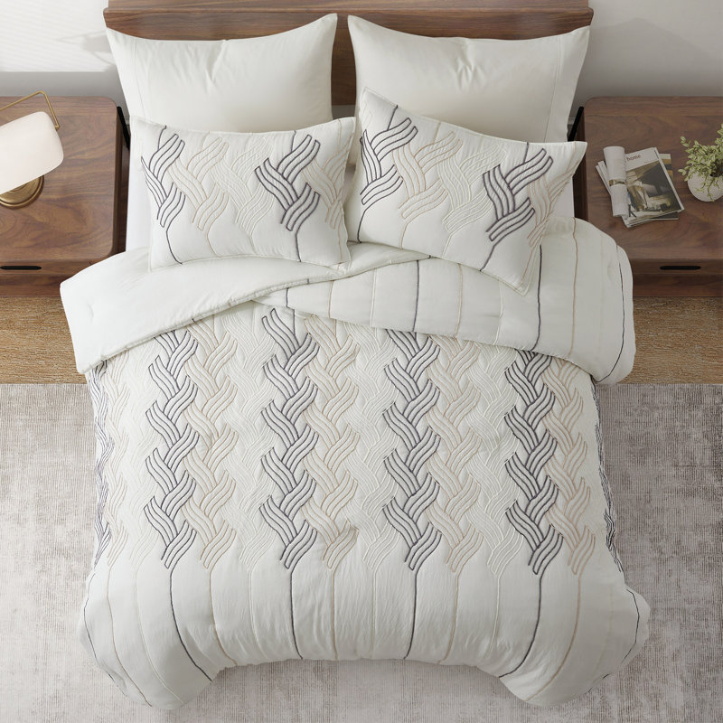 Comforter Set With Rope Embroidery, Bedding Set All-Season Hypoallergenic Down Alternative, Twin