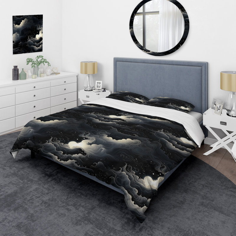 Ensemble de housse de couette en microfibre Lunar Haze Moody, Housse de couette pour grand lit et 2 taies décor