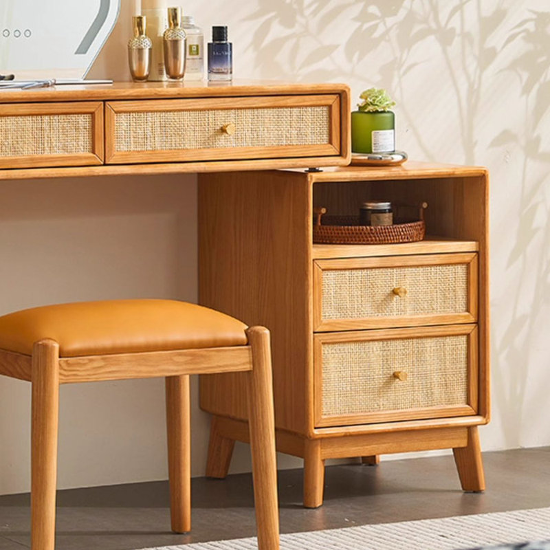 Bureau et coiffeuse en frêne et rotin