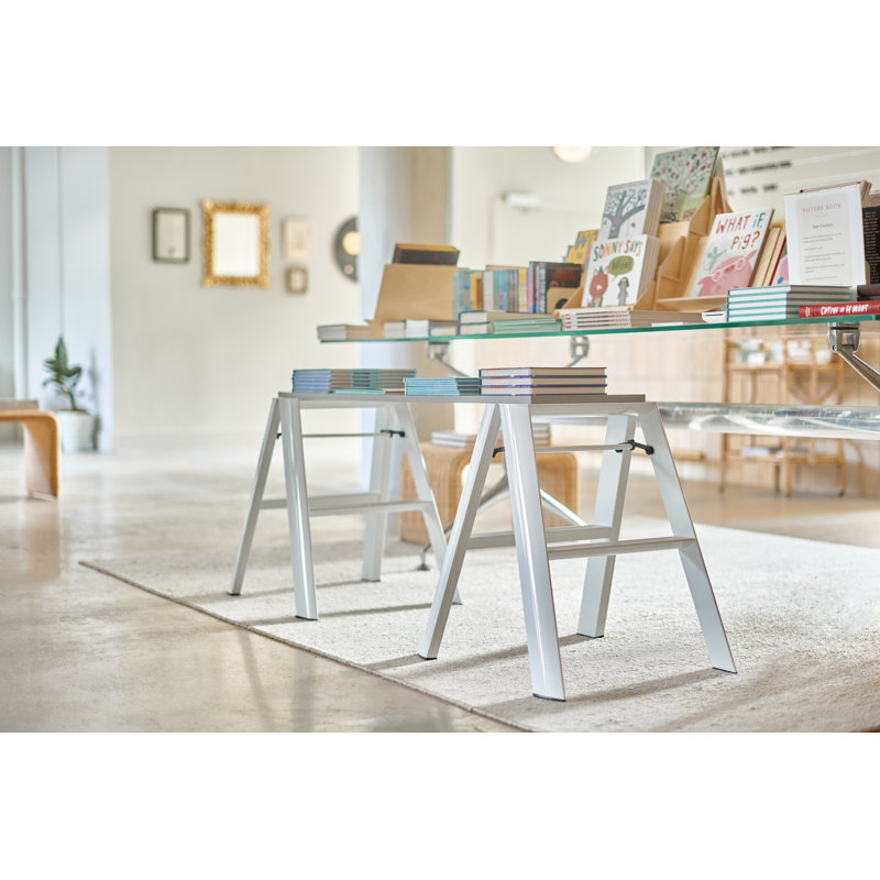 White Aluminum 2-Step Folding Step Stool