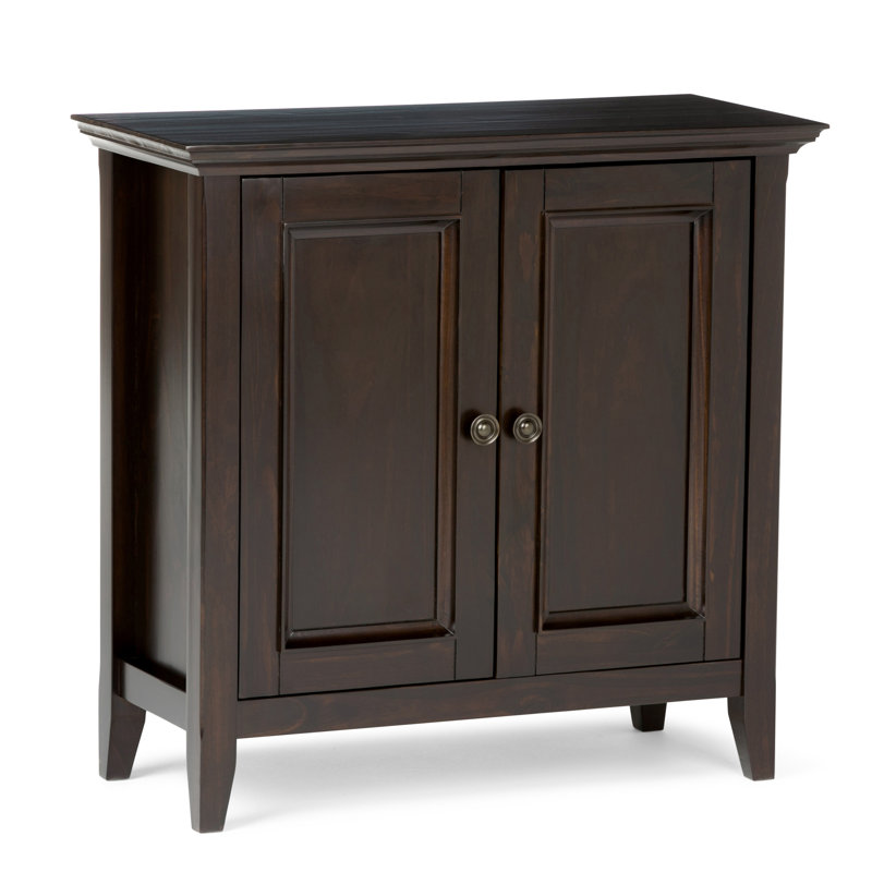 Manervia 32"W Solid Wood Low Storage Cabinet With Adjustable Shelves, Hickory Brown