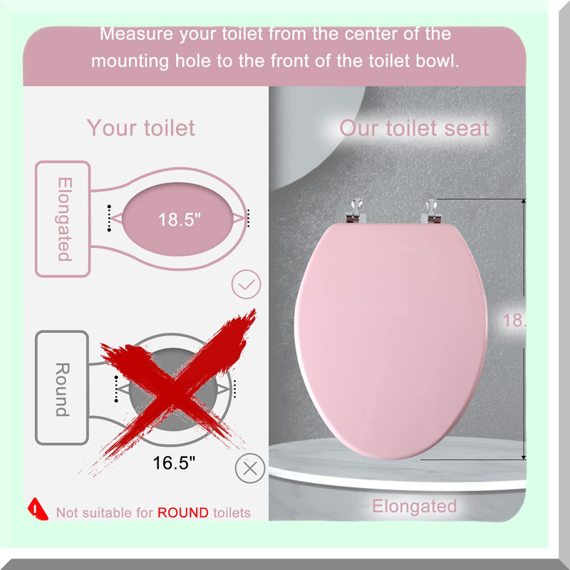 BlushWood Elongated Seat with Zinc Hinges - Easy Install & Clean, Scratch Resistant