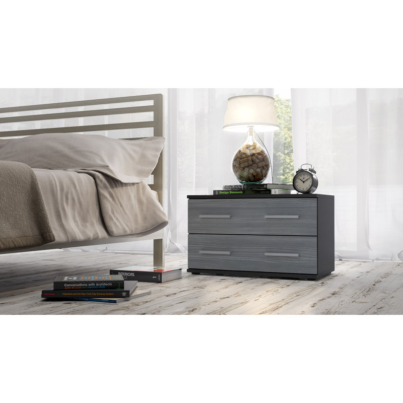 Janney 59.99cm W Wood Bedside Table, Matt black/Avola anthracite