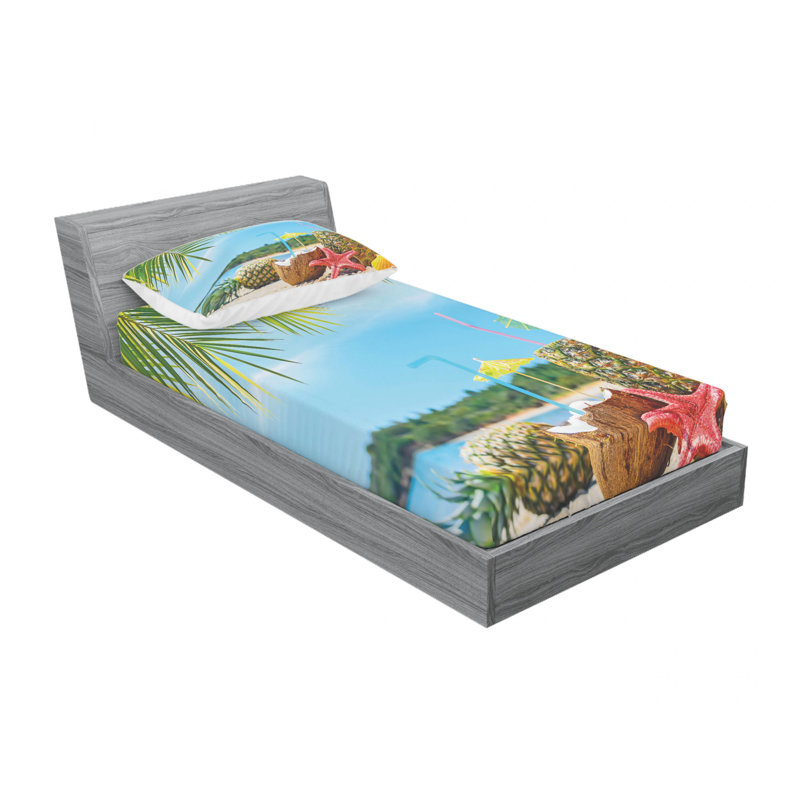 Ensemble de draps fraîche été à l’épreuve de la plage exotique, Ensemble de draps pour lit simple avec drap-housse