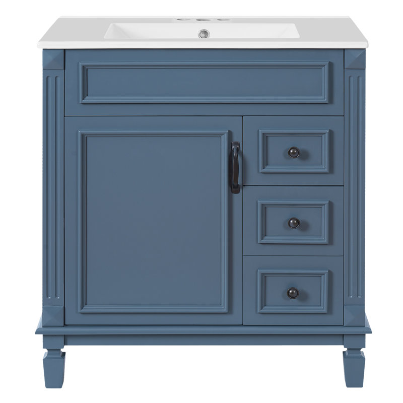 Meuble-lavabo moderne 30 "avec comptoir en céramique, Bleu