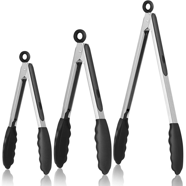 Kitchen Tongs Stainless Steel Cooking Tongs with Silicone Tips Heat  Resistant Food Tongs for Cooking Grilling Turning set of 7 9 and 12  Black 