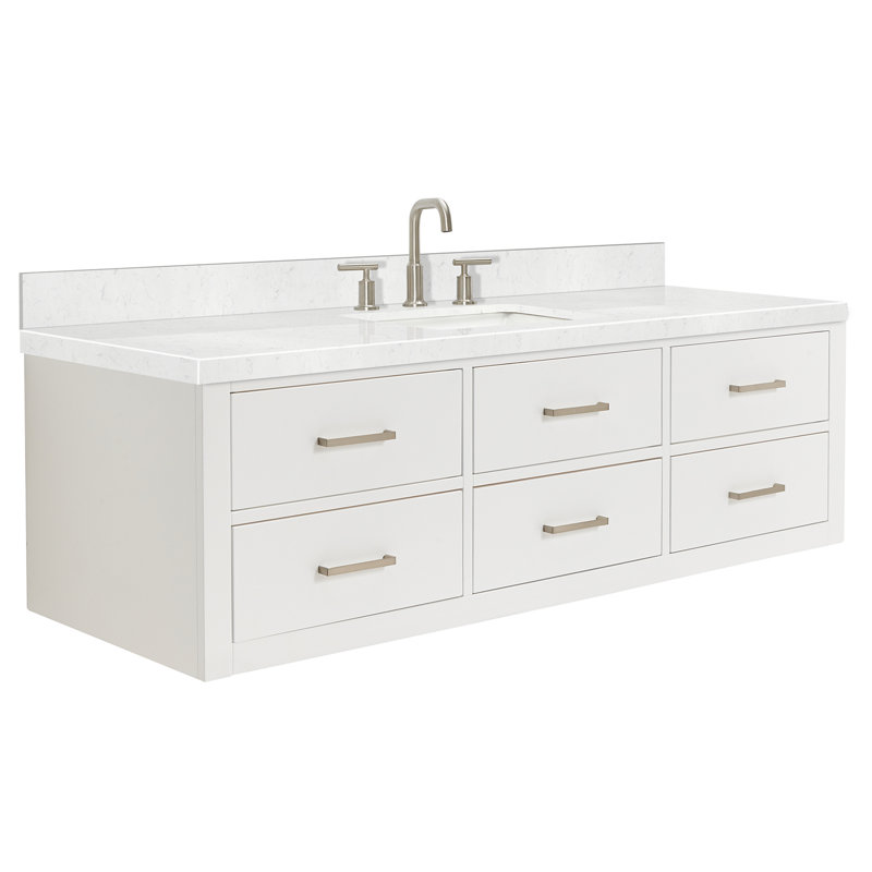 Ensemble de meuble-lavabo simple mural Macolm, Blanc, Nickel brossé, 54"