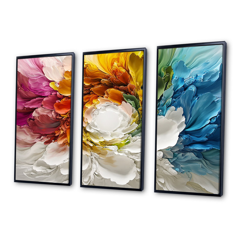 «Vortex rose de la vie accentué de bleu III», ensemble de reproductions d'art mural, Toile avec cadre flottant noir