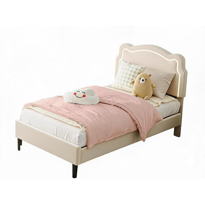 Cadre de lit pour enfant Princesse en velours blanc double, revêtement DEL intelligent