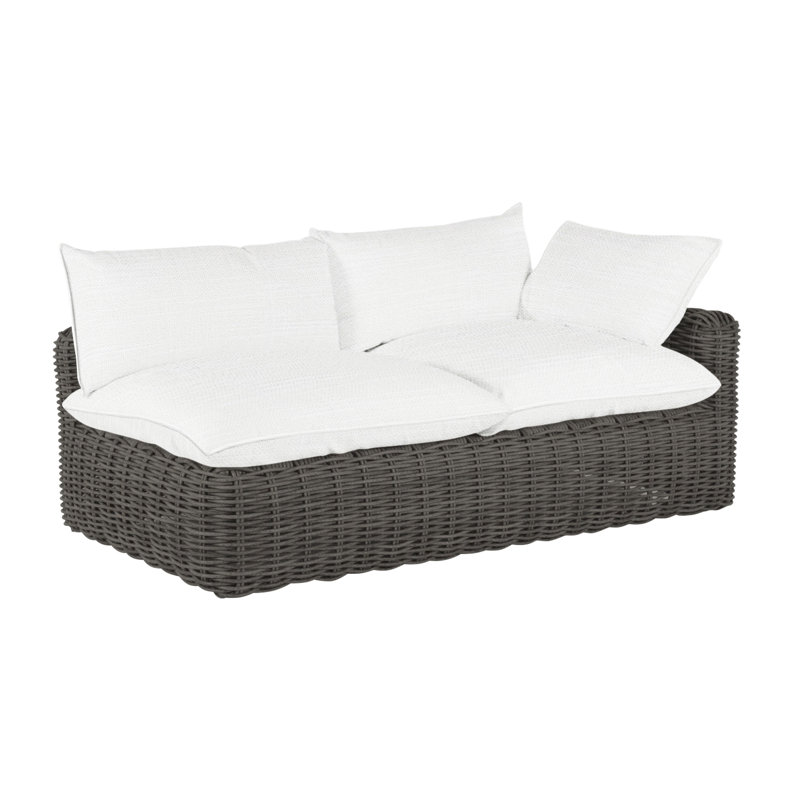 Montecito 75.25" Wide Outdoor Wicker Left Hand Facing Loveseat with Cushions, Rollo Lace, No Welt, Slate Gray