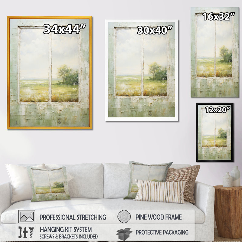 «Countryside Calm Farm Windows II - Farmhouse Windows», art mural, Cadre flottant doré, H 20 po x l 12 po x P 1 po