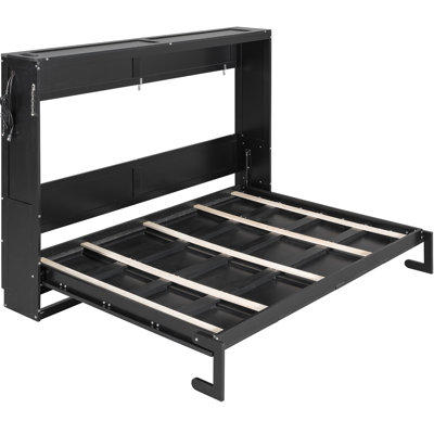 Modern Queen Bed With Print, Led Lighting & Charging, Black Queen-Size Pattern, Lights Built-In ,