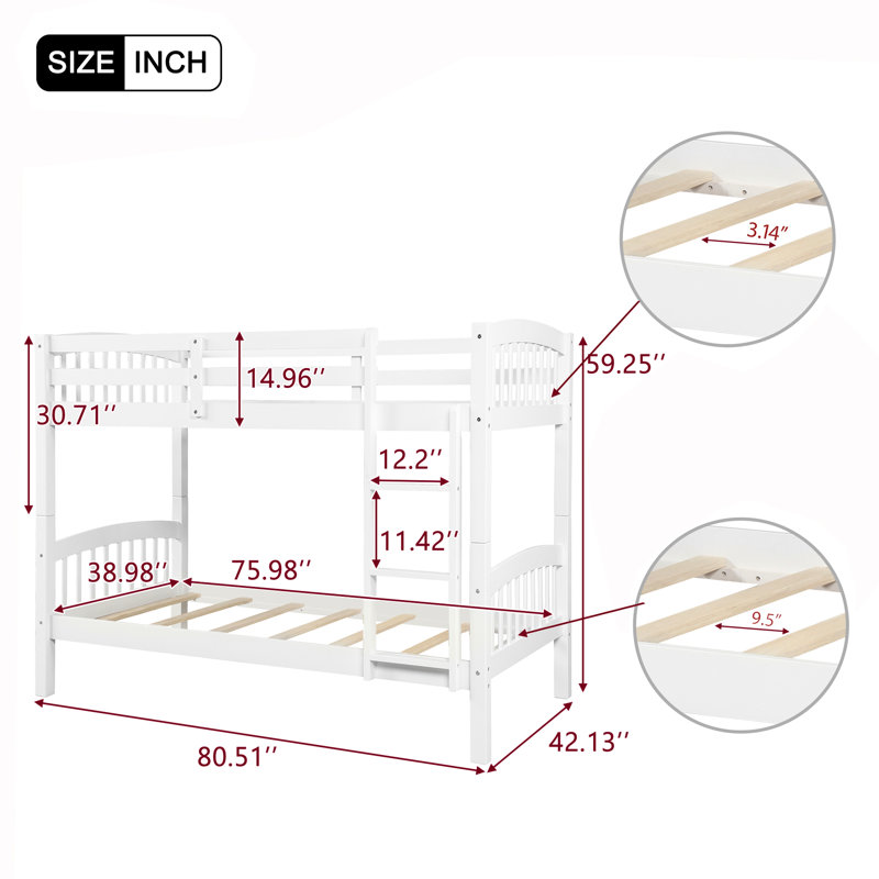 Lit simple au-dessus d'un lit superposé avec surface de couchage stable et blanche, option de chambre polyvalente pour tous