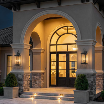 23.75in. Oversize Black Outdoor Wall Lantern With Tempered Glass Shade