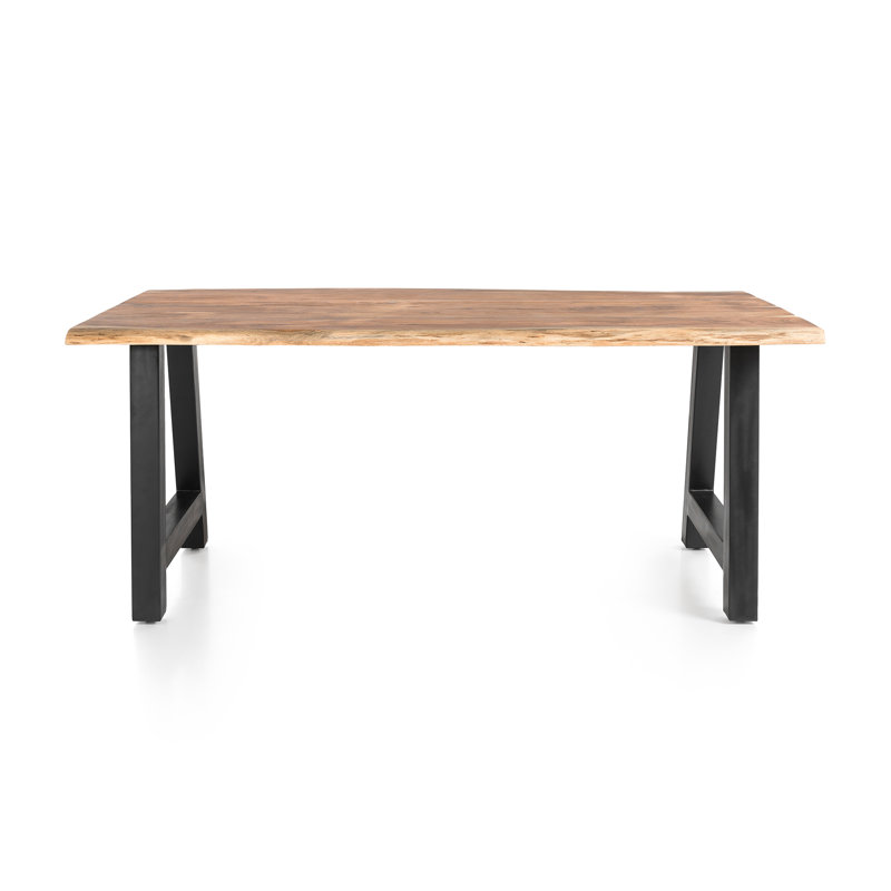 Chantey Acacia Solid Wood Top Metal Base Dining Table, 76.5cm H x 85cm W x 160cm L