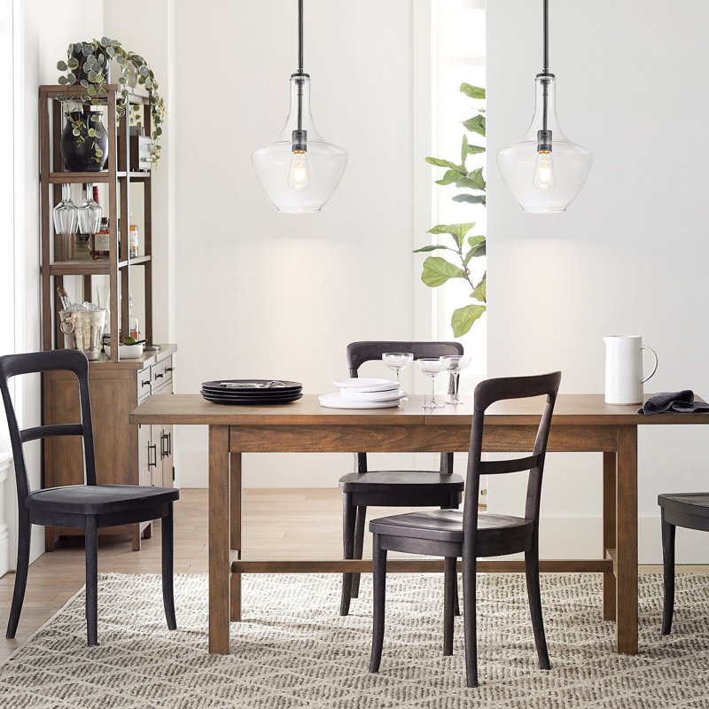 Luminaire suspendu en verre transparent à 1 lumière pour salle à manger Meltzer, Noir mat