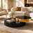 Modern Oversize 39.37' Round Coffee Table Set, Extendable Nesting Table Gold & Black Finish with Glass Top