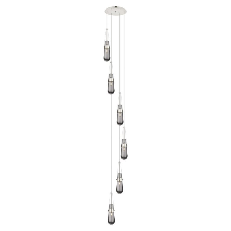 Luminaire suspendu grappe 6 lumières Starcher, Gris fumée clair, Nickel poli
