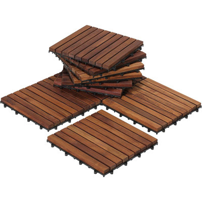 Interlocking Flooring Tiles – 10 PCS Solid Teak Wood, Oiled Finish, 9 Slat