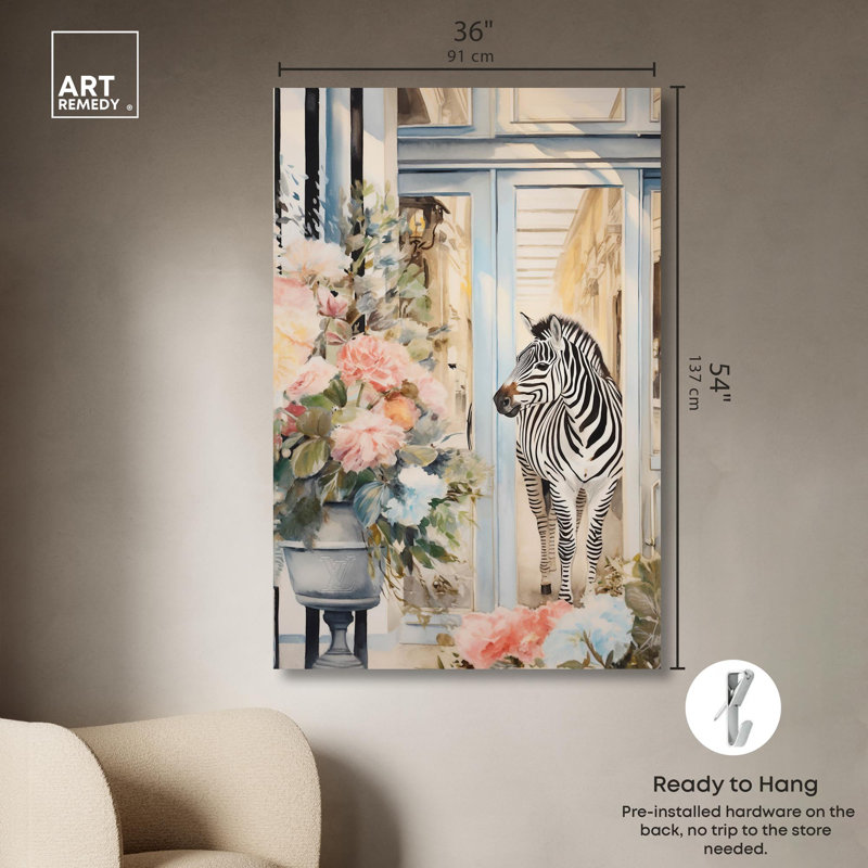Zebra Storefront Black and White Canvas Wall Art, 30" x 45"