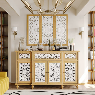 Vintage Vibe Accent Cabinet With 3 Carved Decorative Panels by Bungalow Rose