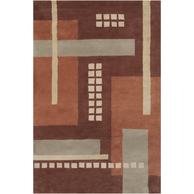 Tapis géométrique moderne en laine touffeté à la main brun et gris Ailey