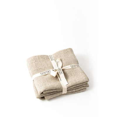 Thieffry Belgian Linen Dishtowels, White Stripe & Natural, Set of 2