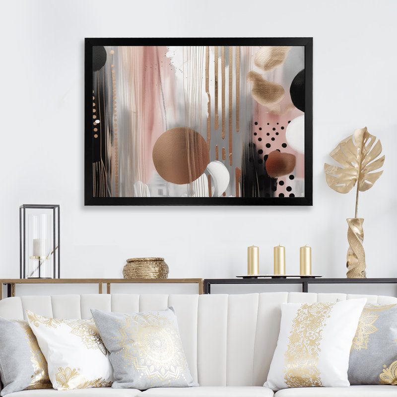 «Pink Rosegold Captivating Circle I - Modern Shapes», impressions sur toile transitionnelles, Cadre photo noir