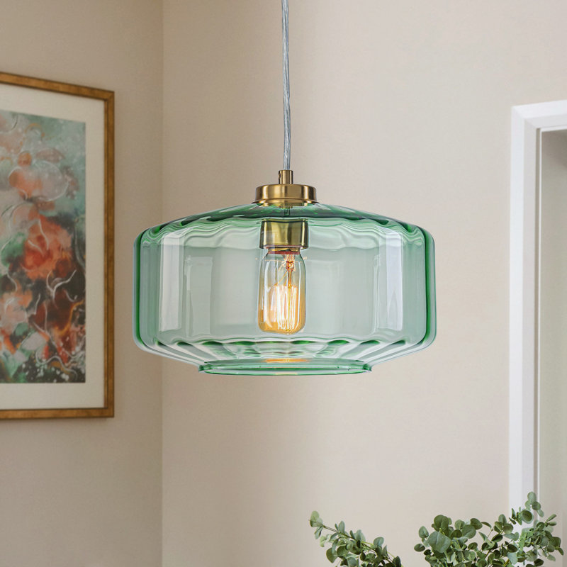 Hand‑Blown Ribbed Green Glass Pendant