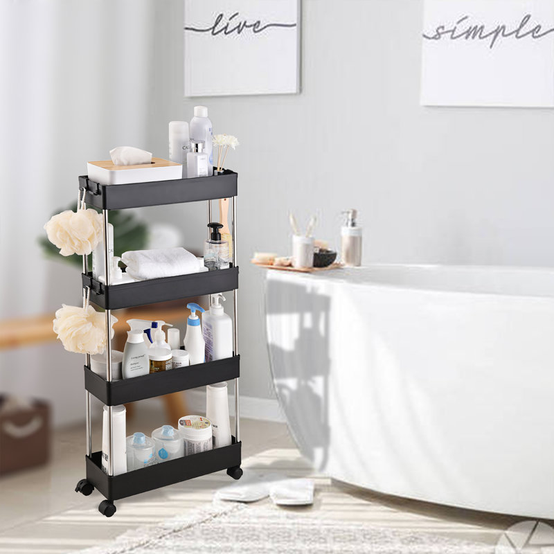 4-Tier Slim Storage Cart Mobile Shelving Unit Rolling Cart with Handle, Black