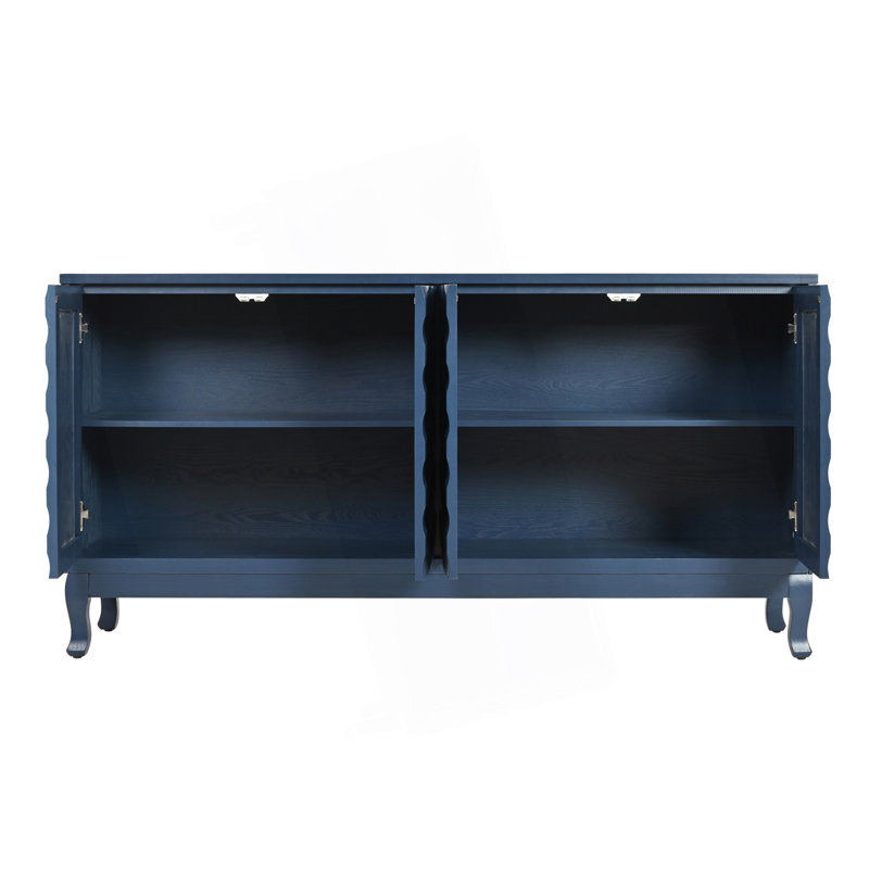 Buffet élégant avec portes à motif ondulé, armoire d'appoint, Marine