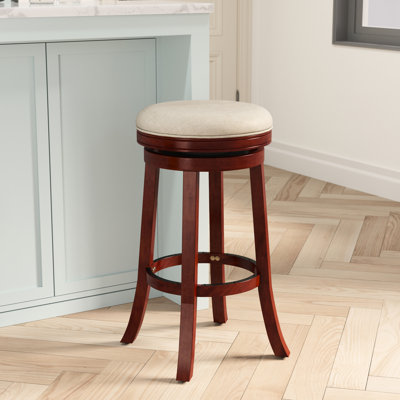 Tabouret de 30 po en cerisier et beige, chaise pivotante confortable, bois franc robuste, idéal pour la cuisine et la cerise, siège en tissu beige. Élégant. Conception. Fabrication. Rehausse tout. Assemblage facile inclus