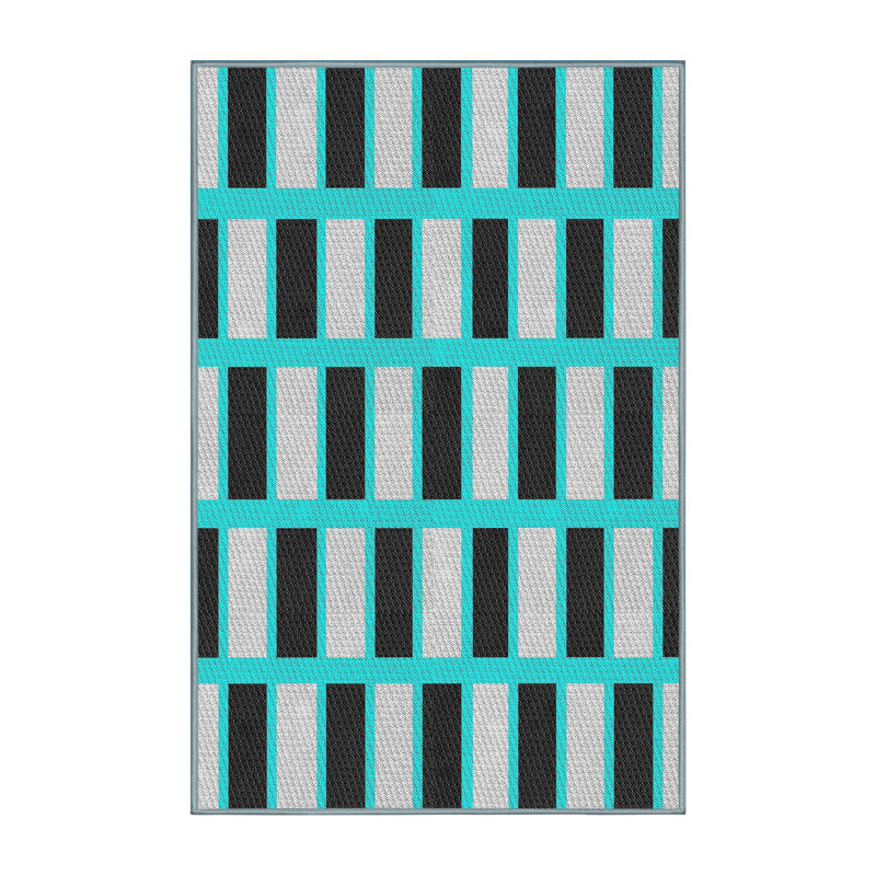 Tapis beige/noir/bleu à motifs, Rectangle 5 pi x 7 pi
