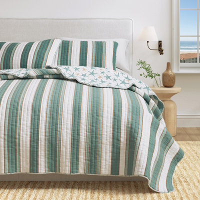 Reversible Coastal Striped Quilt Set with Shams